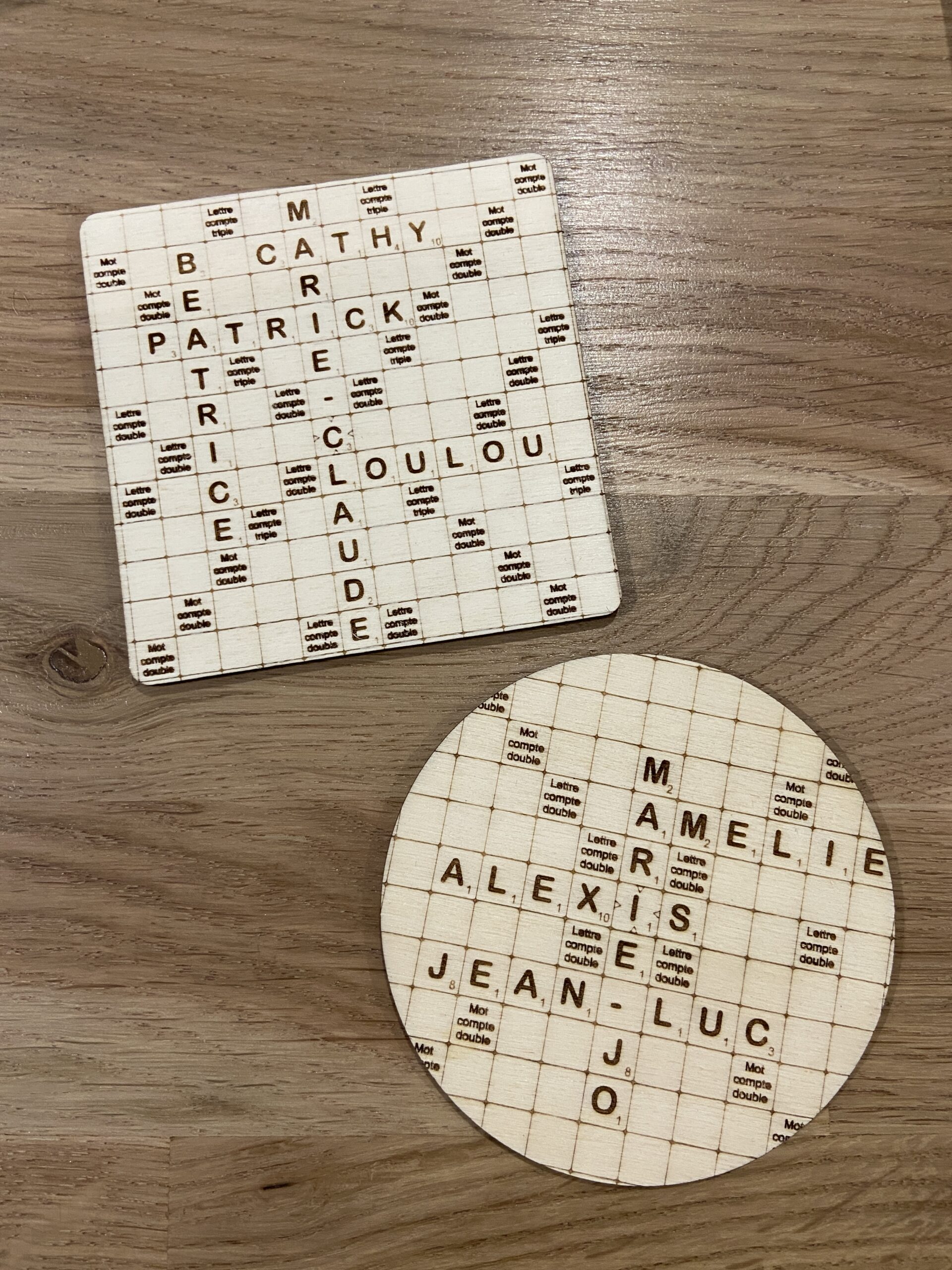 Sous-verres prénoms façon Scrabble